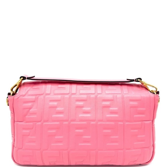 Fendi Baguette NM Bag Zucca Embossed Leather Large Pink - Picture 2 of 15